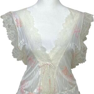 Vintage Floral Satin Lace Teddy Lingerie White Pink Striped Romper Bodysuit